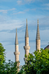 Three of the famous minarets of the Blue Mosque in Istanbul