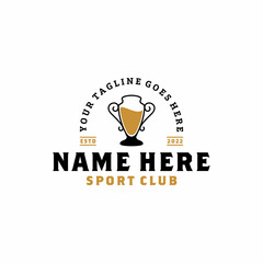 Trophy Cup & Beer for Vintage Retro Sport Bar Club logo design
