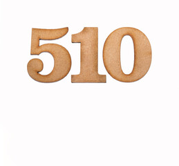 Number 510 in wood, isolated on white background
