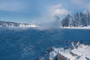 Winter scene during freezing weather 