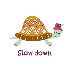 Cute cartoon turtle. Print for children's clothing.