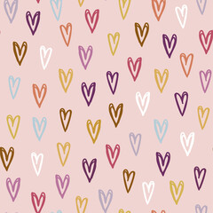 Bright seamless pattern with hearts on a pink background.