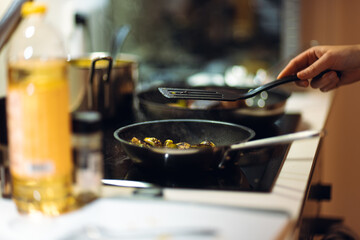 brussels sprouts fired on a stove