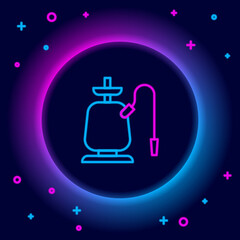 Glowing neon line Hookah icon isolated on black background. Colorful outline concept. Vector