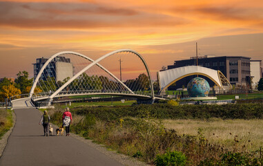 Minto Brown Park pedestrian, cyclists bridge, Salem Rotary Amphitheater, and Eco-Earth Globe at...