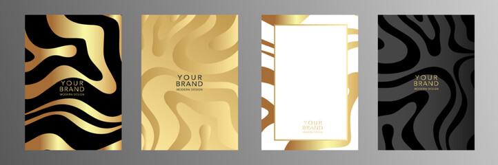 Modern elegant cover design set. Luxury fashionable background with black and gold line pattern. Elite premium vector template for catalog, menu, brochure, flyer, card layout, invite