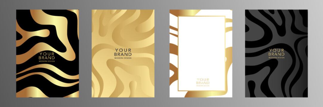Modern elegant cover design set. Luxury fashionable background with black and gold line pattern. Elite premium vector template for catalog, menu, brochure, flyer, card layout, invite