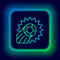 Glowing neon line Soccer football ball icon isolated on black background. Sport equipment. Colorful outline concept. Vector