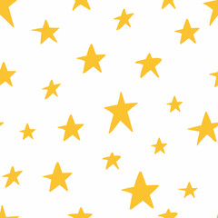 Yellow stars seamless pattern on a white background.Use for wallpaper, wrapping paper, fabric.Flat vector illustration.