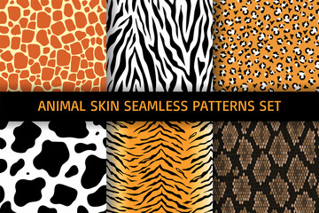Animal skin seamless patterns set.Collection of prints.Use for wallpaper, wrapping paper, fabric.Vector illustration.
