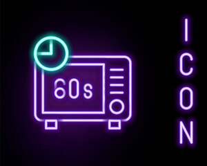 Glowing neon line Microwave oven icon isolated on black background. Home appliances icon. Colorful outline concept. Vector
