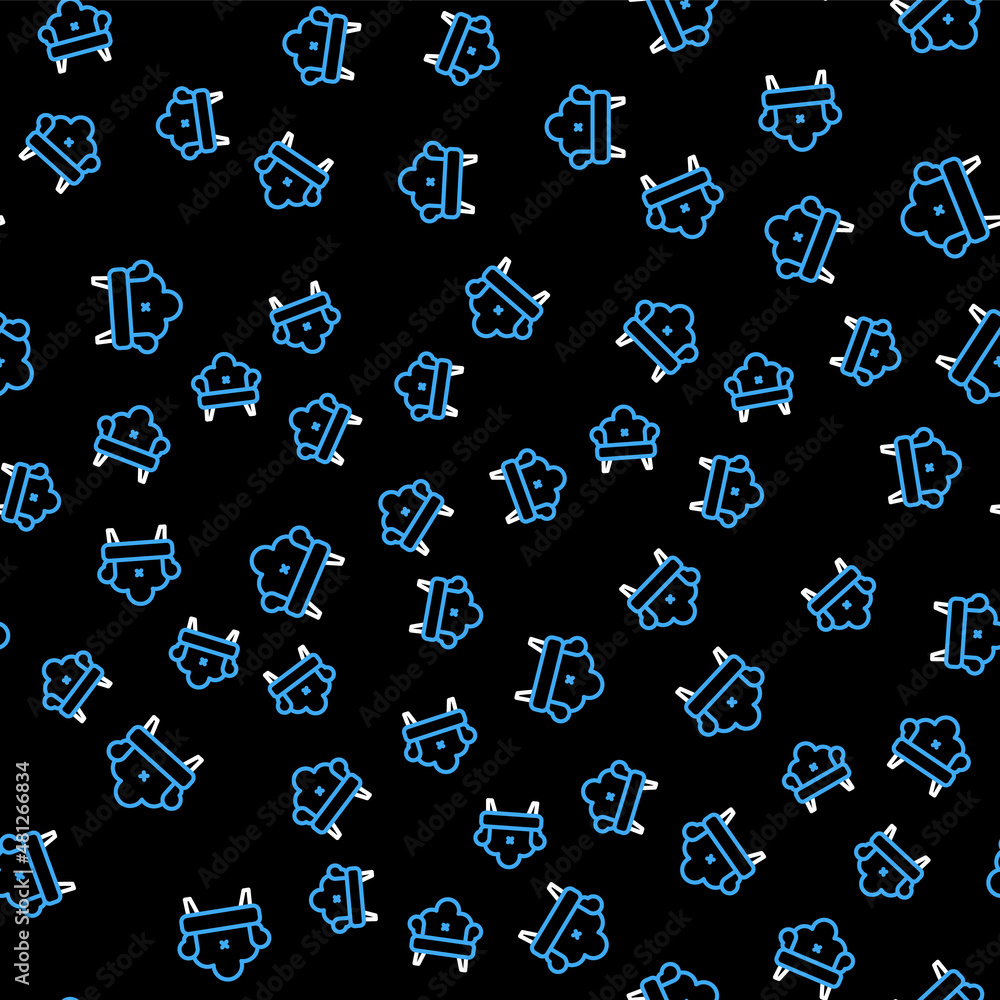 Poster line sofa icon isolated seamless pattern on black background. vector