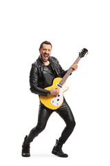 Rock star playing an electric guitar and singing
