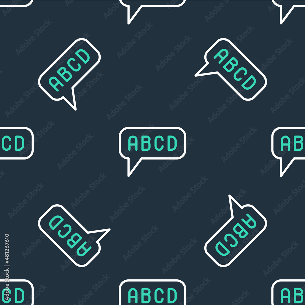 Poster line alphabet icon isolated seamless pattern on black background. vector