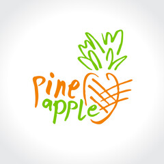 Pineapple Logo. Vector hand drawn illustration. Pineapple sketch.