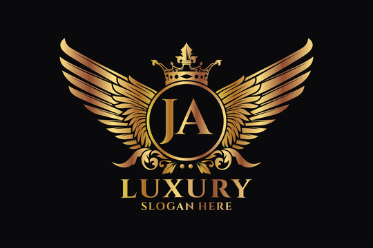 Luxury royal wing Letter JA crest Gold color Logo vector, Victory logo, crest logo, wing logo, vector logo template.