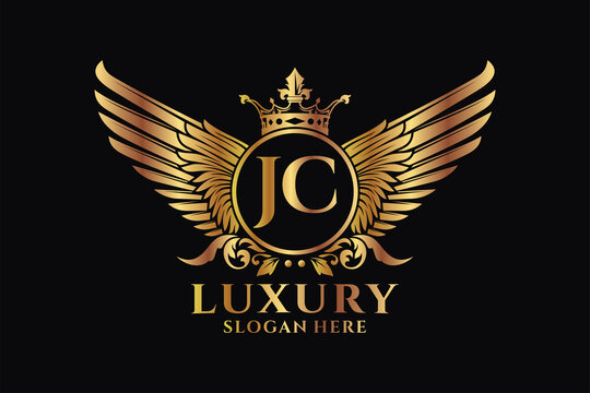 Luxury royal wing Letter JC crest Gold color Logo vector, Victory logo, crest logo, wing logo, vector logo template.