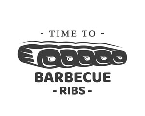 Barbecue logo with ribs isolated on white background. BBQ concept. Vector illustration