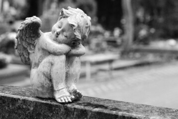 Fototapeta Kamienny aniołek, figurka na cmentarzu obraz