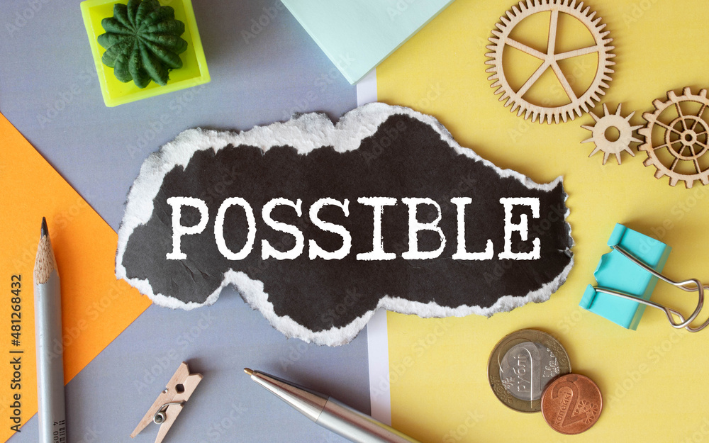 Poster black and white photo of changing word impossible to possible. concepts of problem solving and overc
