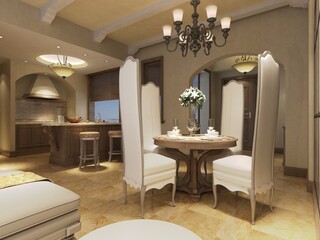 3d render of living and dining room