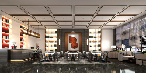 3d render of luxury hotel reception lobby