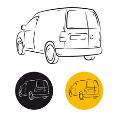 Small commercial vehicle cartoon made of simple vector lines. Smaller van for goods delivery.