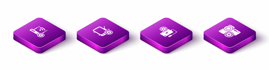 Set Isometric Router and wi-fi setting, Tv, Power bank and Video camera icon. Vector