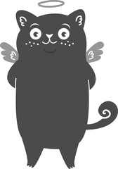Cute vector cupid cat. Black kitten with wings and halo. cute baby illustration