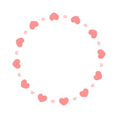 Round frame with hearts. Template for Valentine day invitation card, photo, picture, banner. Vector flat illustration isolated on white background.