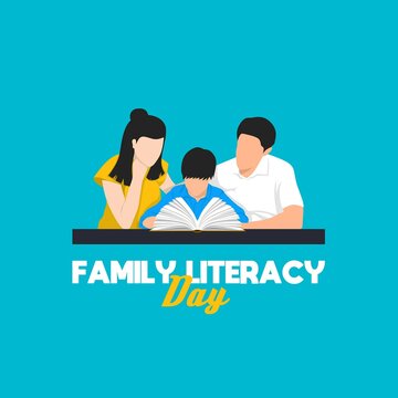 Family Literacy Day Theme Flat Design. Vector Illustration. Suitable For Poster, Banners, Campaign And Greeting Card 