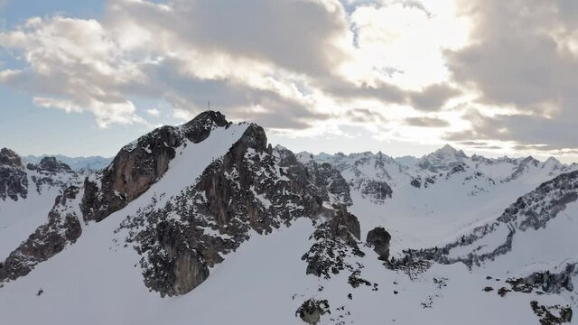 Schochenspitze Austria Tyrol Alps Snow and dramatic clouds, high mountains,