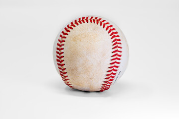 Dirty used baseball on white background