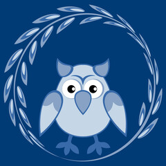 cartoon styled owl, drawing of a child. Design element. Birds - stylization