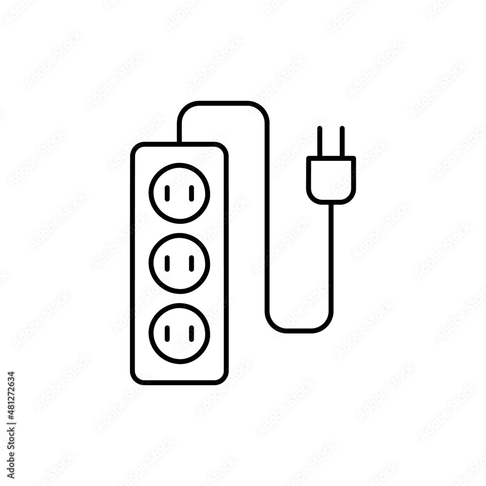 Poster multi socket plug icon in black line style icon, style isolated on white background