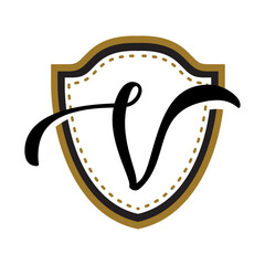 vintage V alphabet shield logo