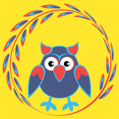 cartoon styled owl, drawing of a child. Design element. Birds - stylization