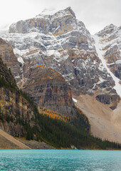 Beautiful mountain lake in nature valley at winter