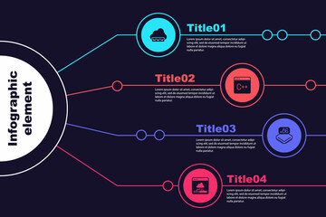 Set Web development, Software, Processor with microcircuits CPU and Cloud technology data transfer. Business infographic template. Vector