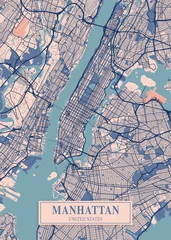 Türaufkleber Melone New Yorker Stadtplan Posterdruck. Detaillierte Karte von New York, Manhattan (Vereinigte Staaten).