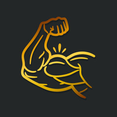 Gold Muscle Illustration Clip Art Design Shape. Power Biceps Silhouette Icon Vector.