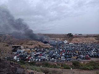 A large fire in a car depot in Tenerife, Spain