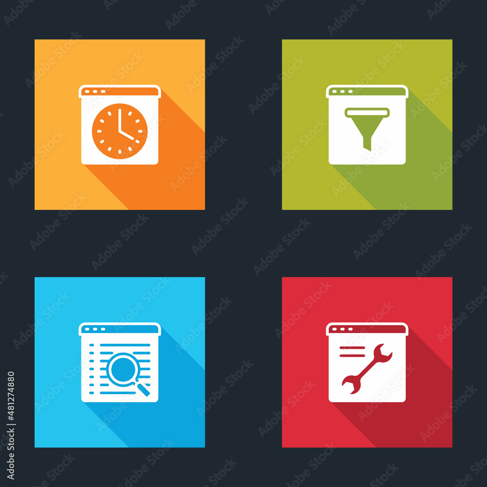 Poster set browser window, search engine and setting icon. vector