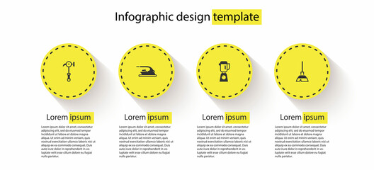 Set Hammer, Electric iron, Blender and Handle broom. Business infographic template. Vector