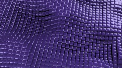 Fototapeta premium Abstract background with waves made of a lot of purple cubes geometry primitive forms that goes up and down under black-white lighting. 3D illustration. 3D CG. High resolution.
