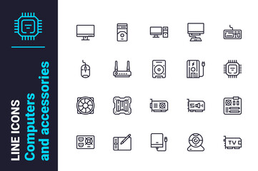 Accessories for computers icons set