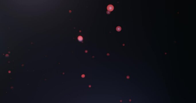 Falling romantic red sapphire particles with ambient glowing lights and red bloom on a black screen for Valentine's seasonal wallpaper, web design and video editing. Seamless loop.