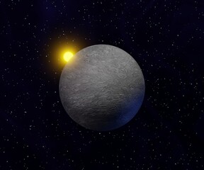 planet mercury and sun in space in 3d