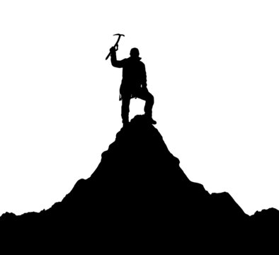 vector illustration logo silhouette of one climber with ice axe in hand on mount Ama Dablam  black silhouette on white background