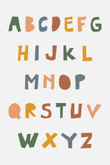 Colorful hand drawn lettering fonts alphabets. Perfect for educational poster, printed home decor, learn alphabets, kindergarten. Its vector illustration and editable.